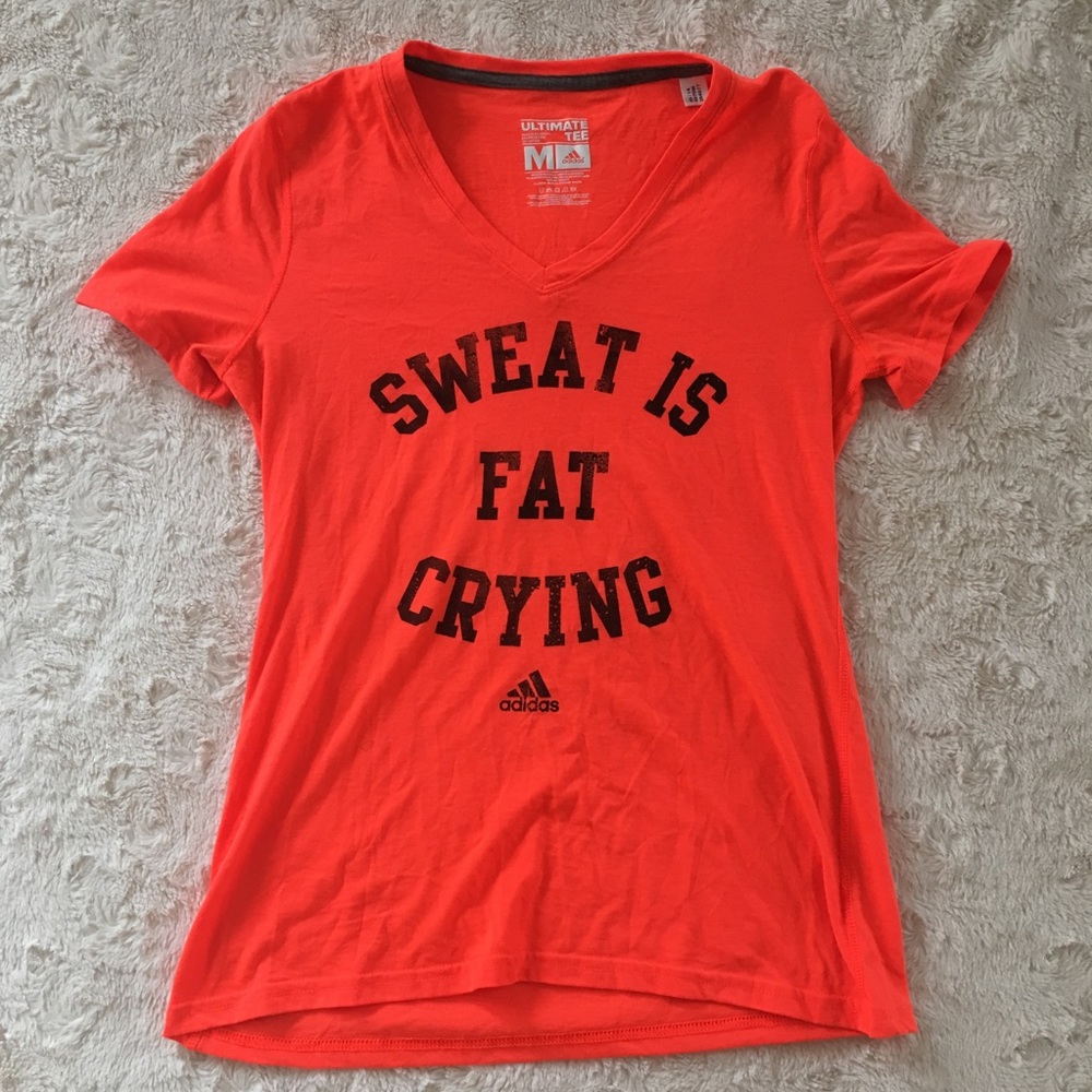 Adidas | Sweat is fat crying graphic orange tee M